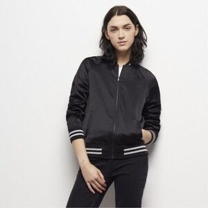The Kooples NEW‎ Two Tone Bomber Jacket in Black/Silver Sz FR 2/US Med MSRP $295